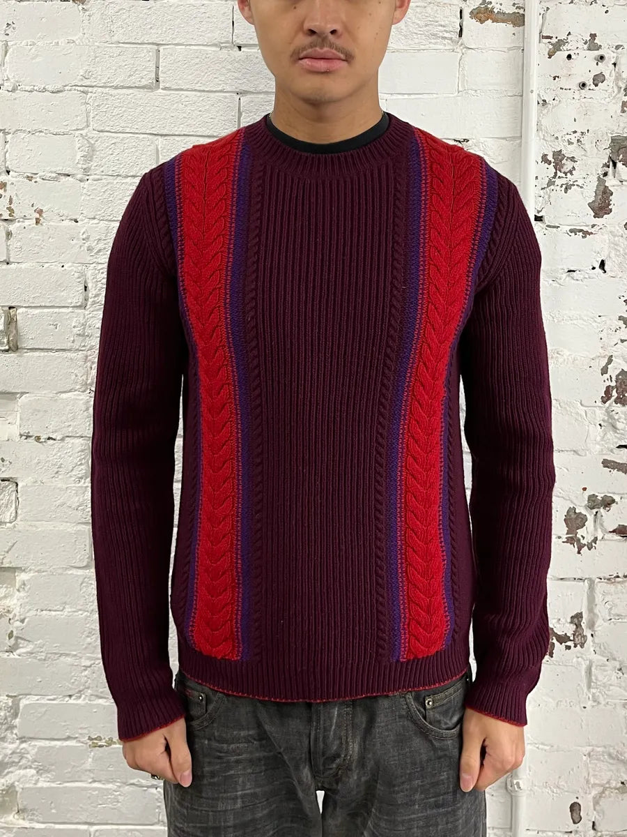 AW2017 Prada Red Lines Bordeaux Wool & Cashmere Sweater bJYLpWv 1