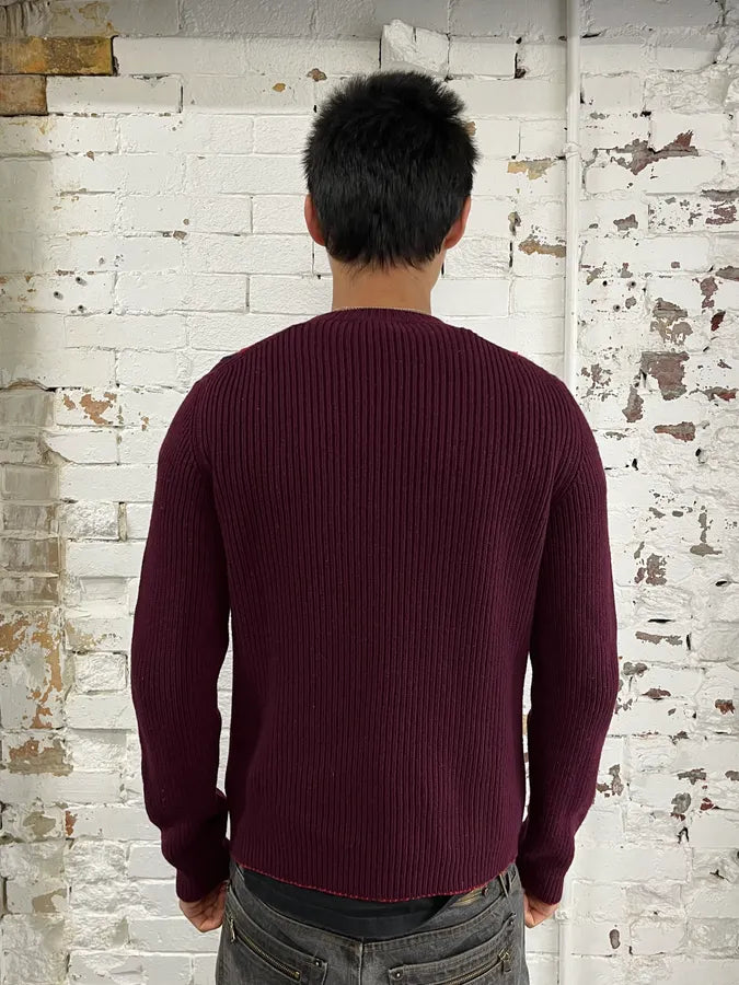 AW2017 Prada Red Lines Bordeaux Wool & Cashmere Sweater bJYLpWv 2