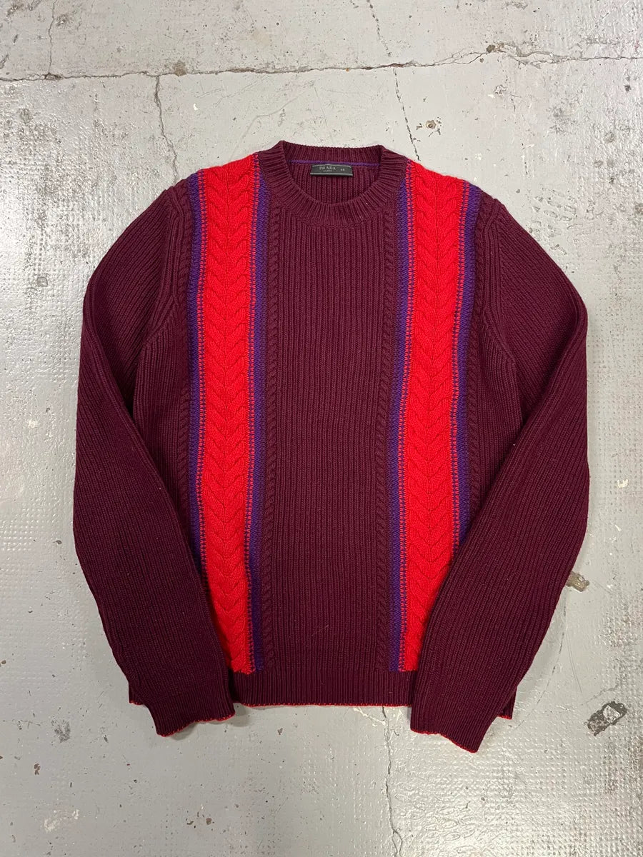 AW2017 Prada Red Lines Bordeaux Wool & Cashmere Sweater bJYLpWv 3