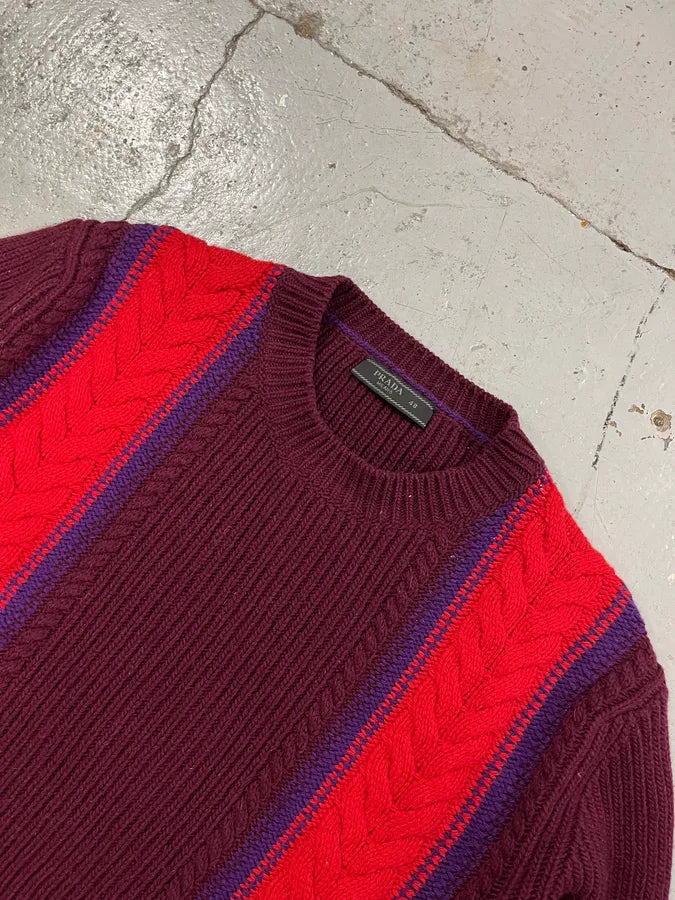 AW2017 Prada Red Lines Bordeaux Wool & Cashmere Sweater bJYLpWv 4
