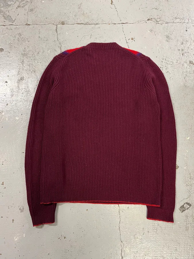 AW2017 Prada Red Lines Bordeaux Wool & Cashmere Sweater bJYLpWv 6