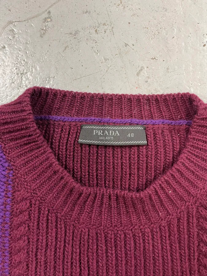 AW2017 Prada Red Lines Bordeaux Wool & Cashmere Sweater bJYLpWv 7