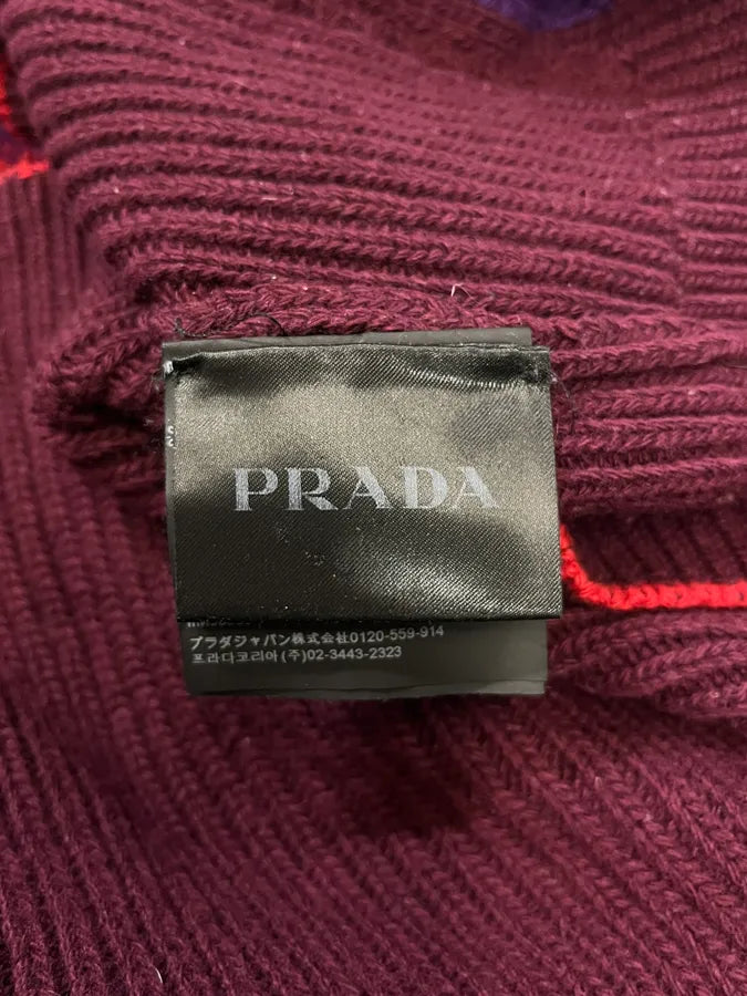 AW2017 Prada Red Lines Bordeaux Wool & Cashmere Sweater bJYLpWv 8