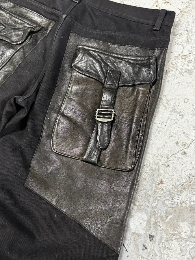 AW2017 Richmond Hybrid Black  Leather Back Pockets Pants hGCMkgL 7