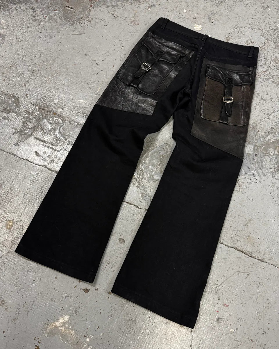 AW2017 Richmond Hybrid Black  Leather Back Pockets Pants hGCMkgL 5