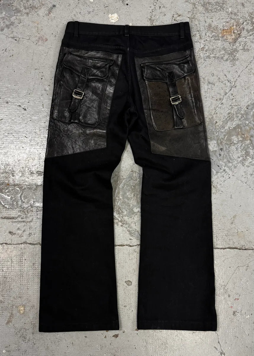 AW2017 Richmond Hybrid Black  Leather Back Pockets Pants hGCMkgL 0