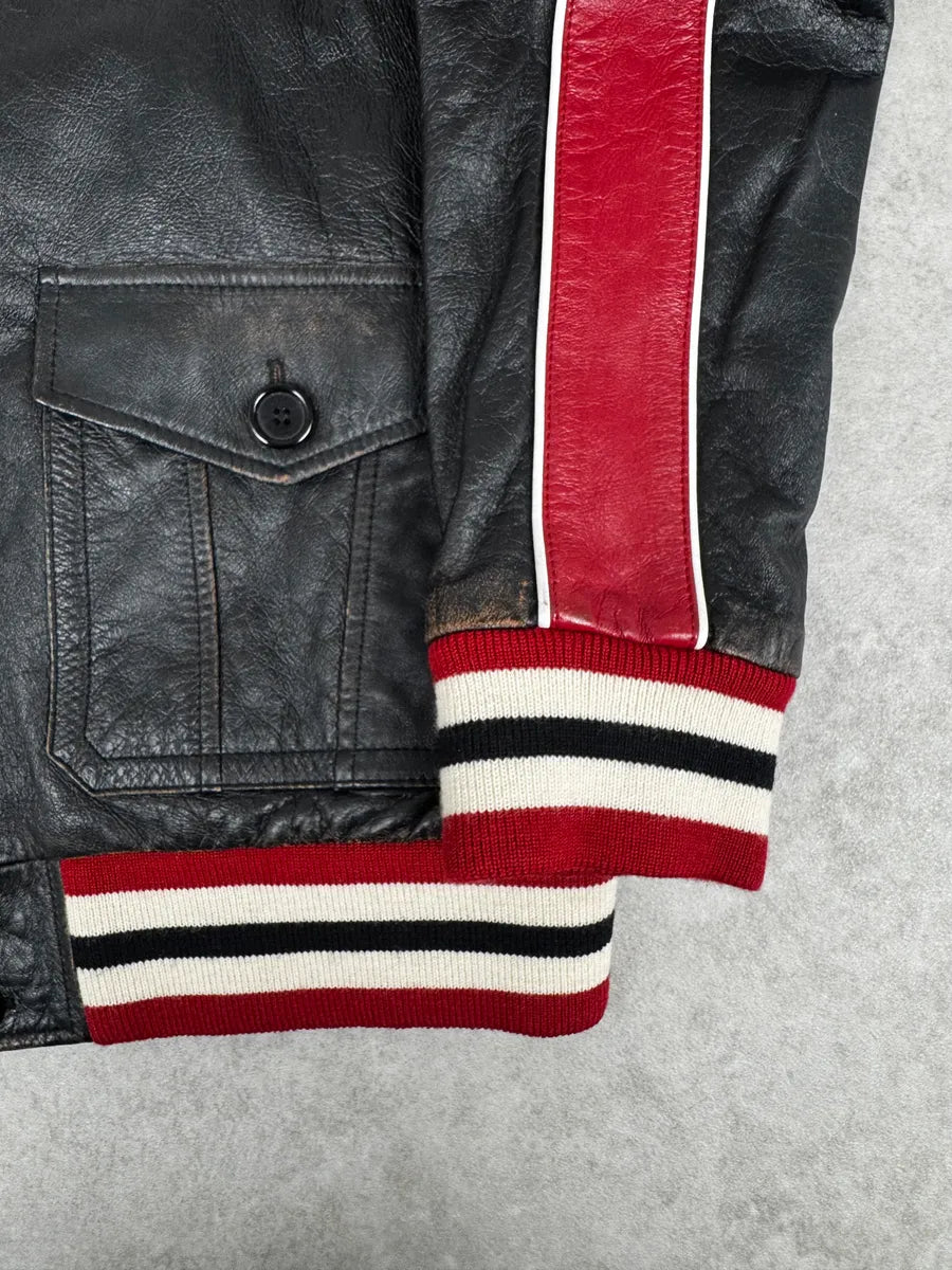 AW2017 Saint Laurent Black & Red Ricer Leather Jacket vyVjWtf 7