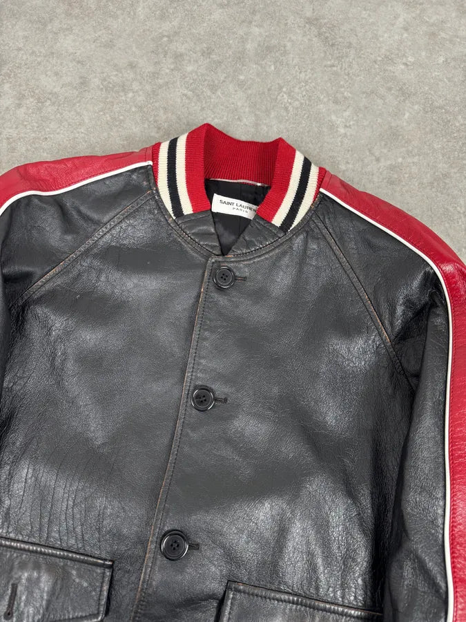 AW2017 Saint Laurent Black & Red Ricer Leather Jacket vyVjWtf 4