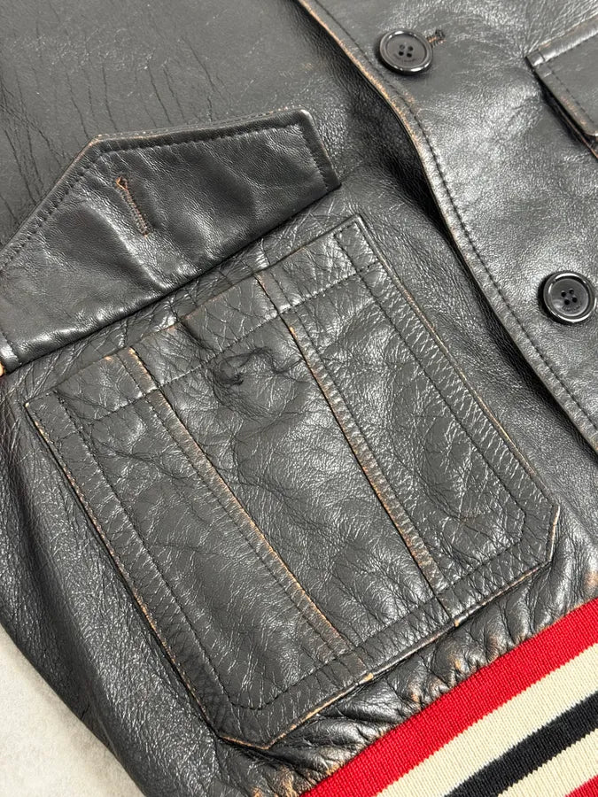 AW2017 Saint Laurent Black & Red Ricer Leather Jacket vyVjWtf 9