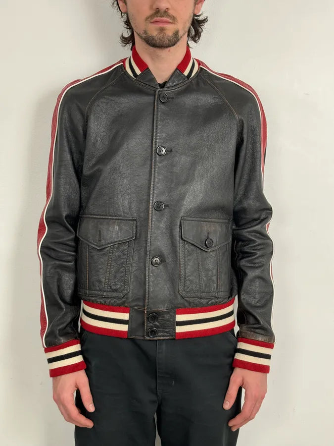 AW2017 Saint Laurent Black & Red Ricer Leather Jacket vyVjWtf 1