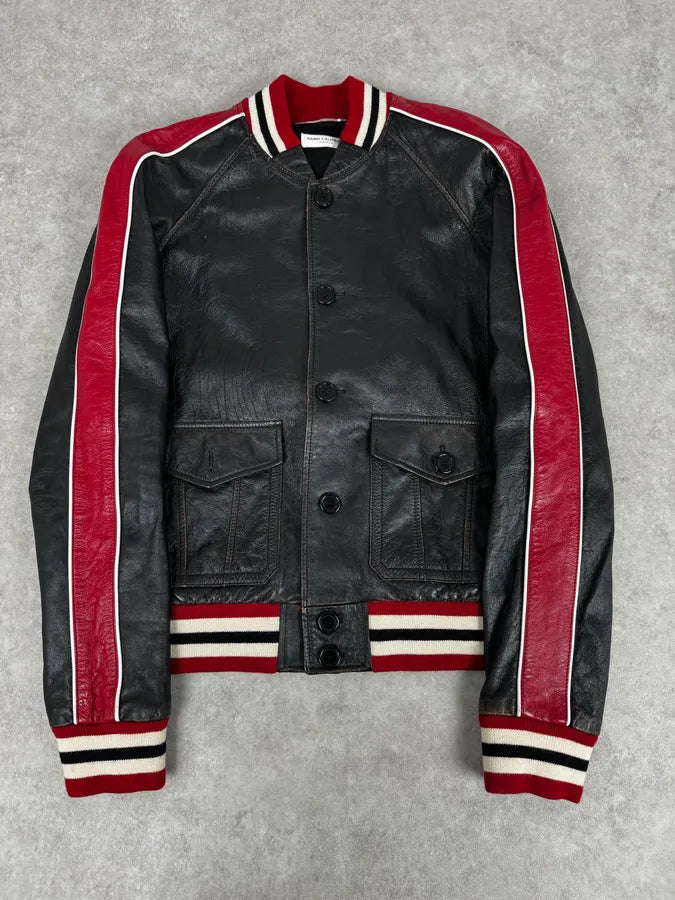 AW2017 Saint Laurent Black & Red Ricer Leather Jacket vyVjWtf 0