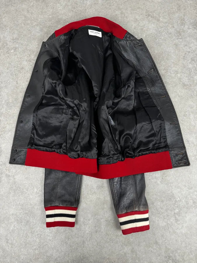 AW2017 Saint Laurent Black & Red Ricer Leather Jacket vyVjWtf 6