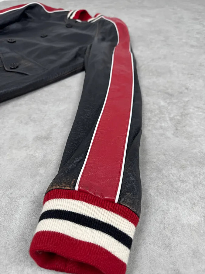 AW2017 Saint Laurent Black & Red Ricer Leather Jacket vyVjWtf 8