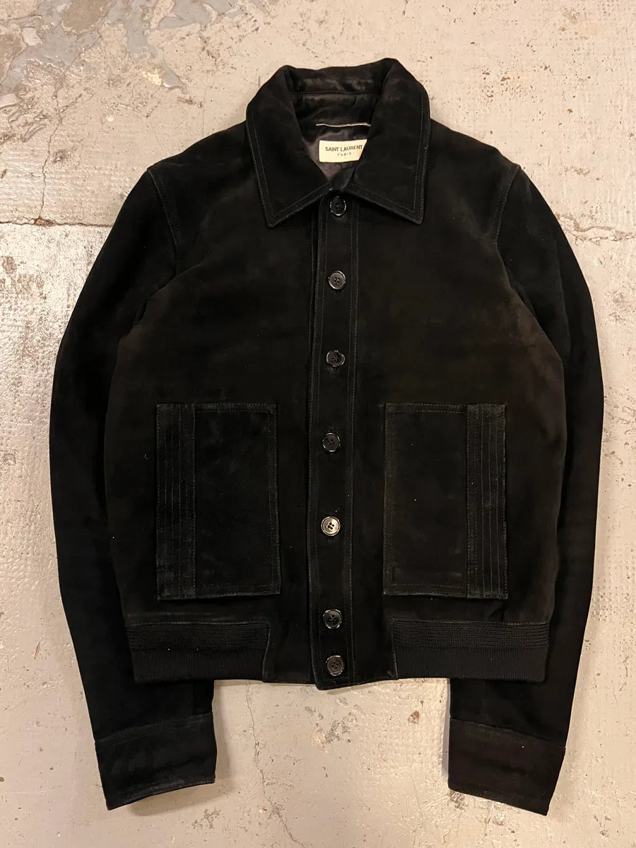 AW2017 Saint Laurent Black Goat Suede Leather Trucker Jacket atyPbvr 0
