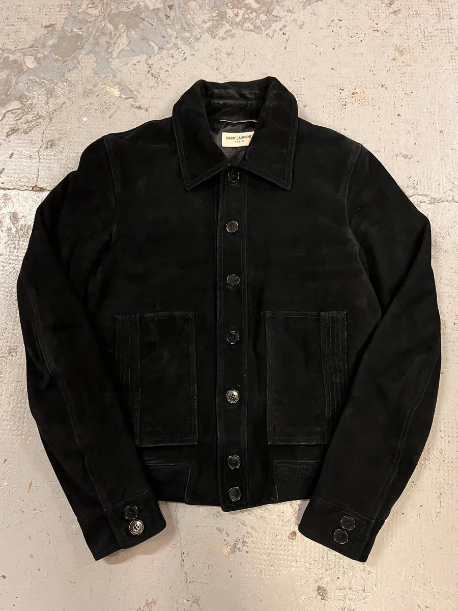 AW2017 Saint Laurent Black Goat Suede Leather Trucker Jacket atyPbvr 3