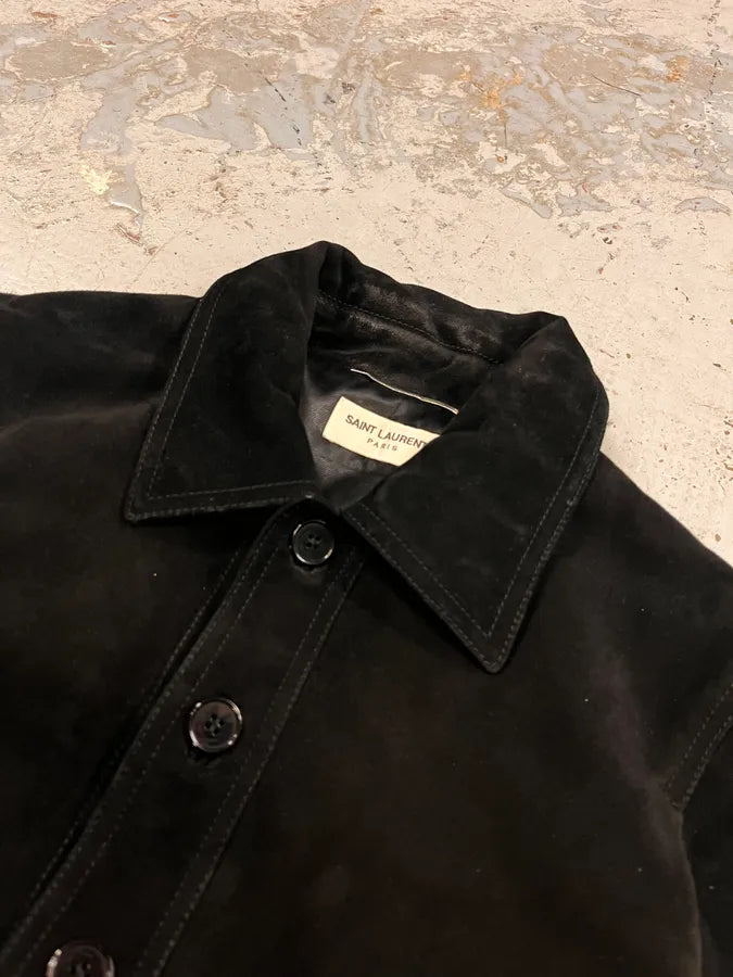AW2017 Saint Laurent Black Goat Suede Leather Trucker Jacket atyPbvr 4