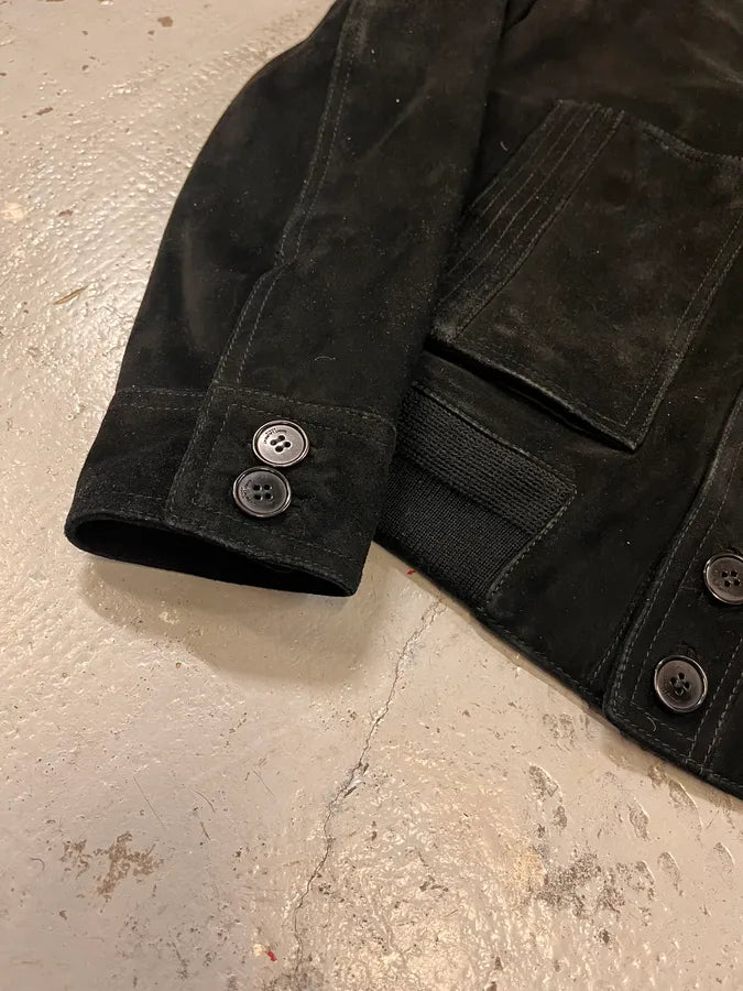 AW2017 Saint Laurent Black Goat Suede Leather Trucker Jacket atyPbvr 5