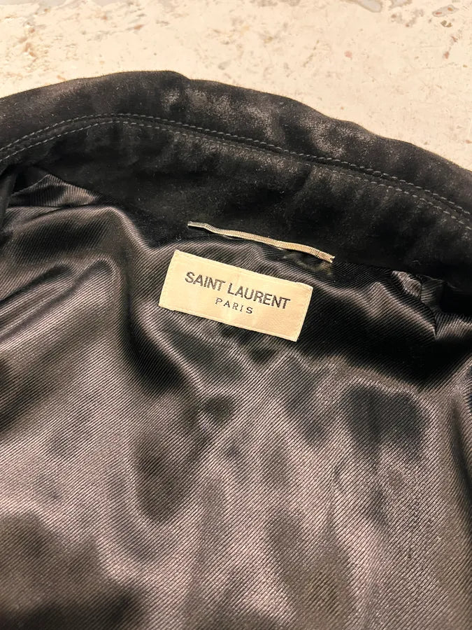 AW2017 Saint Laurent Black Goat Suede Leather Trucker Jacket atyPbvr 8