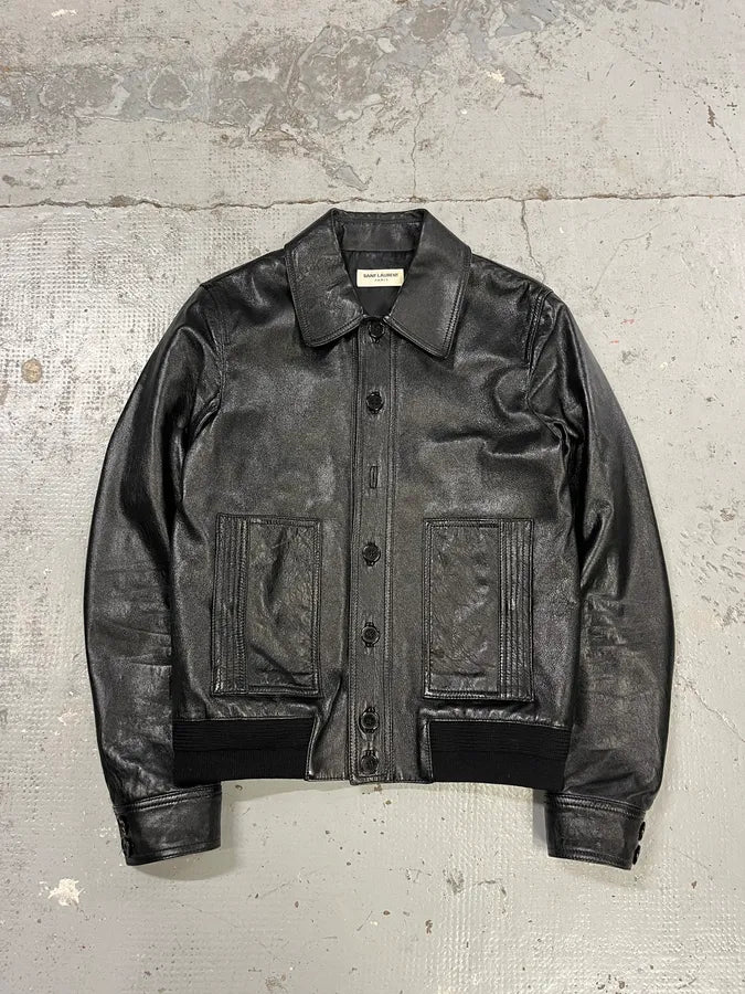 AW2017 Saint Laurent Black Lamb Leather Buttoned Trucker Jacket phLustU 0