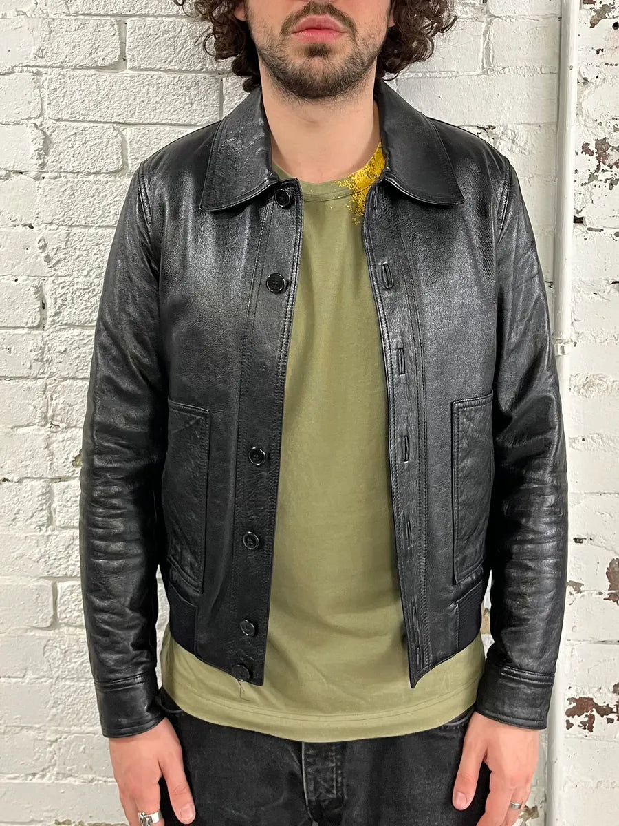 AW2017 Saint Laurent Black Lamb Leather Buttoned Trucker Jacket phLustU 1