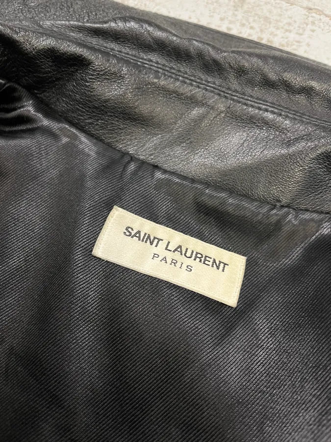 AW2017 Saint Laurent Black Lamb Leather Buttoned Trucker Jacket phLustU 10