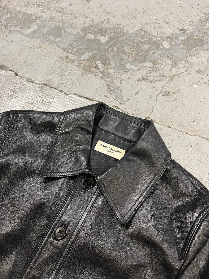 AW2017 Saint Laurent Black Lamb Leather Buttoned Trucker Jacket phLustU 4