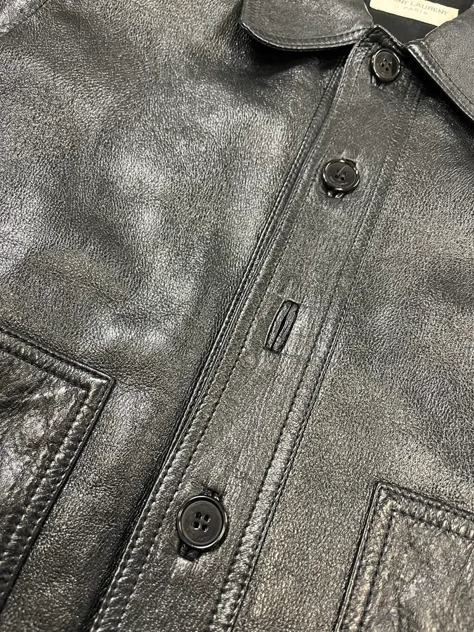 AW2017 Saint Laurent Black Lamb Leather Buttoned Trucker Jacket phLustU 6
