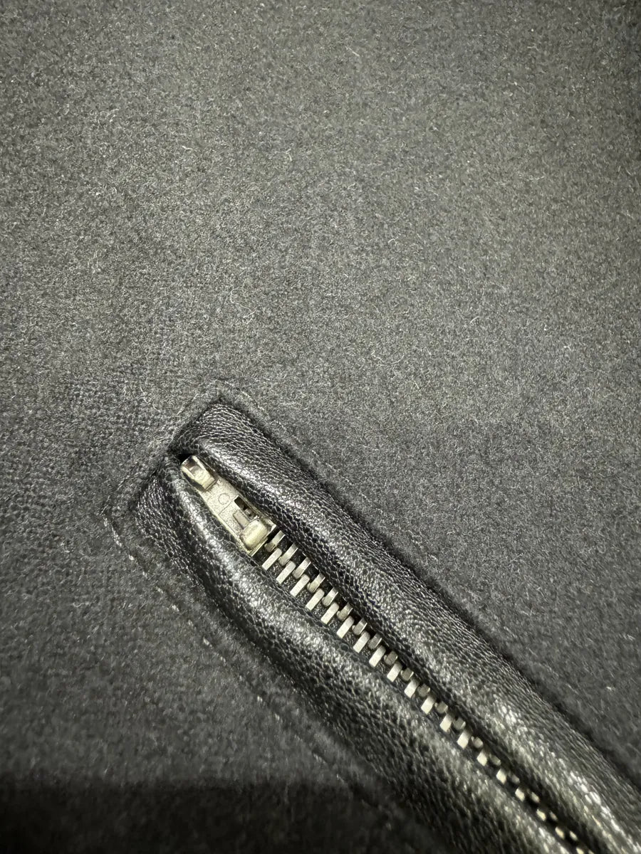 AW2017 Saint Laurent Black Leather Heaven Wool Boober Jacket IDLJCah 13