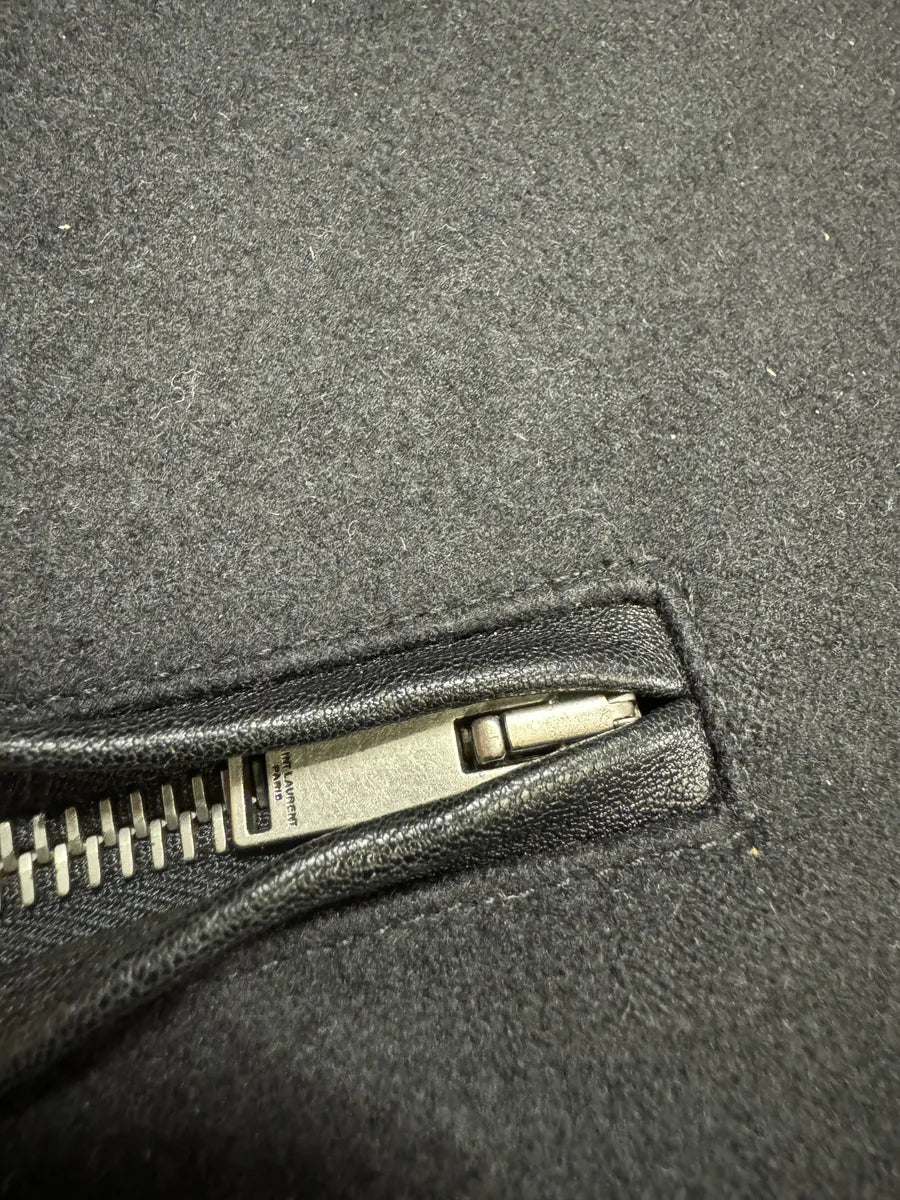 AW2017 Saint Laurent Black Leather Heaven Wool Boober Jacket IDLJCah 14