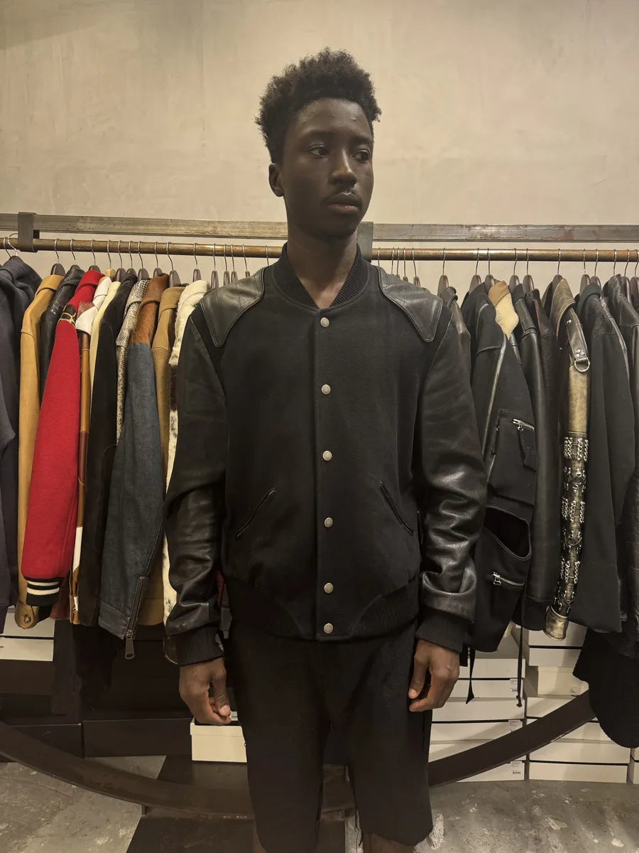 AW2017 Saint Laurent Black Leather Heaven Wool Boober Jacket IDLJCah 2