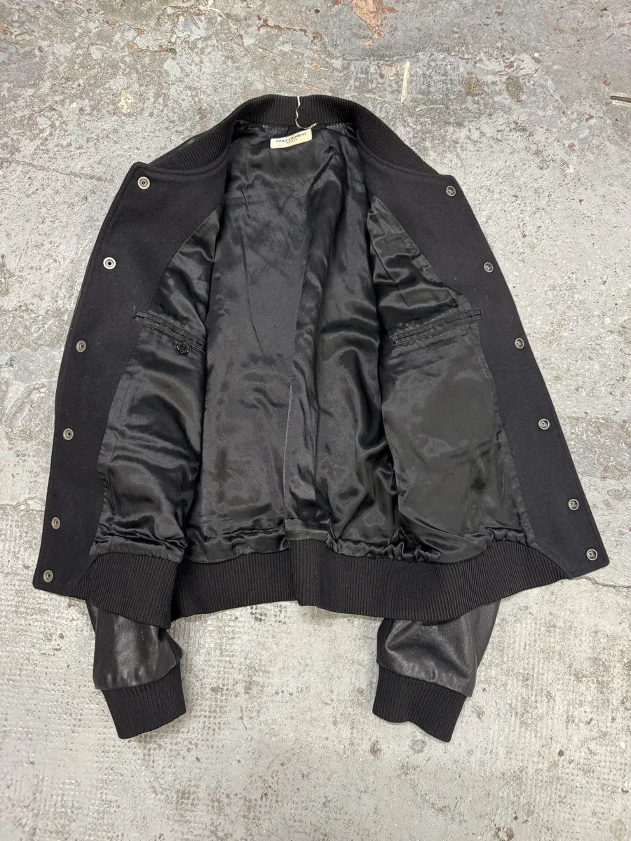 AW2017 Saint Laurent Black Leather Heaven Wool Boober Jacket IDLJCah 6
