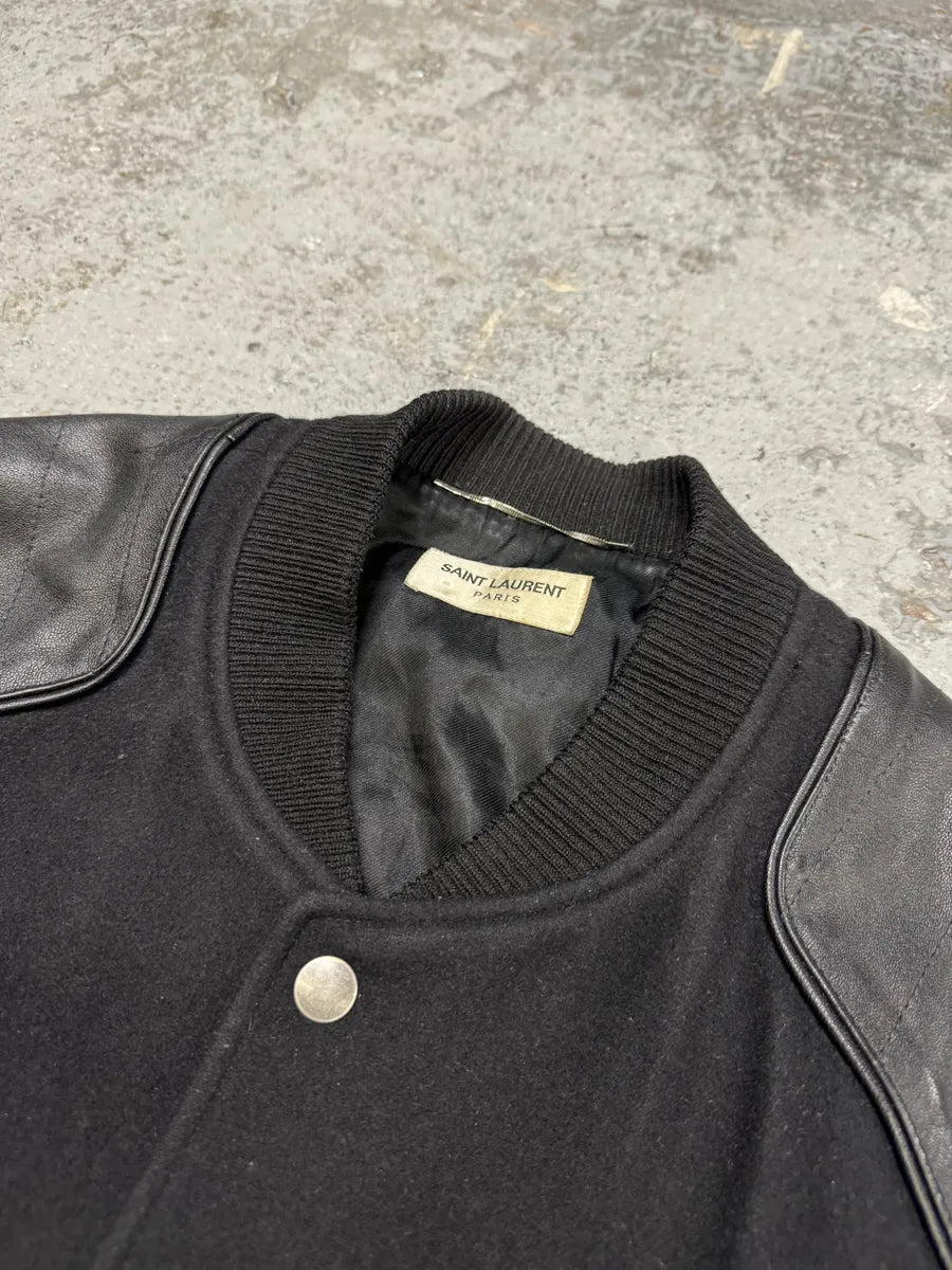 AW2017 Saint Laurent Black Leather Heaven Wool Boober Jacket IDLJCah 9
