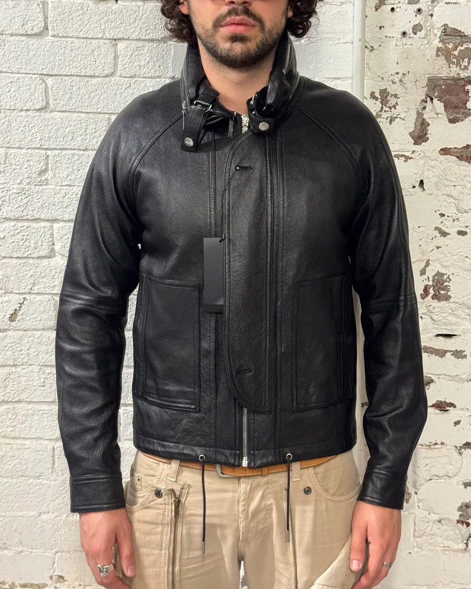 AW2017 Saint Laurent Black Leather Hooded Detachable Collar Jacket wgoTjOw 1