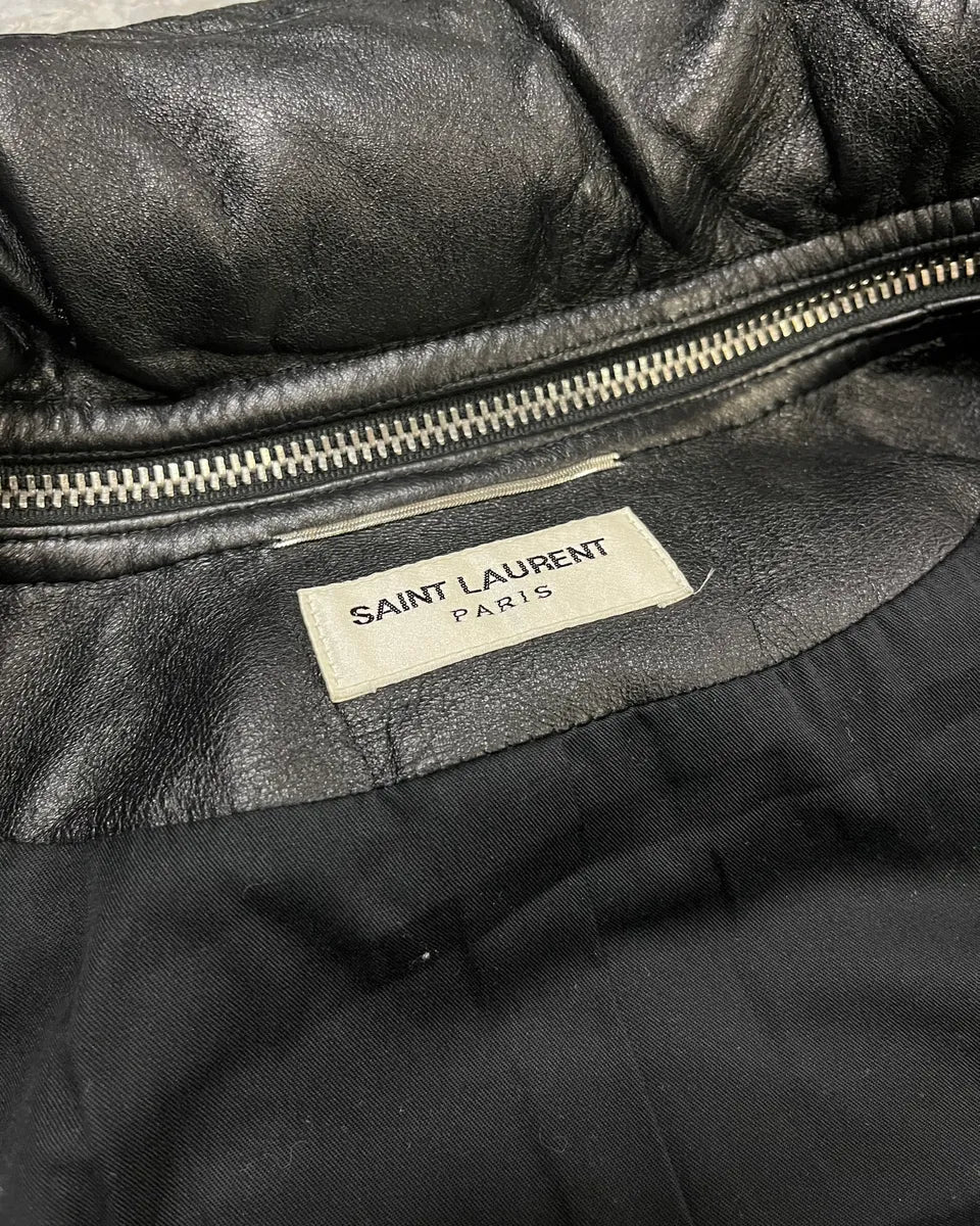 AW2017 Saint Laurent Black Leather Hooded Detachable Collar Jacket wgoTjOw 10