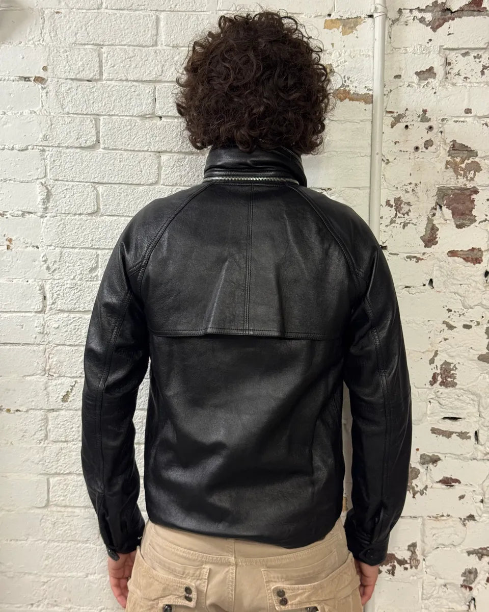 AW2017 Saint Laurent Black Leather Hooded Detachable Collar Jacket wgoTjOw 2