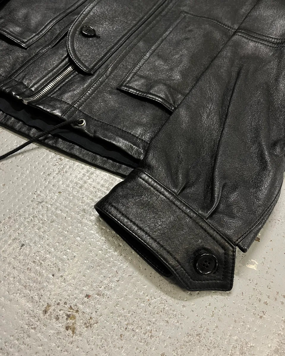 AW2017 Saint Laurent Black Leather Hooded Detachable Collar Jacket wgoTjOw 7