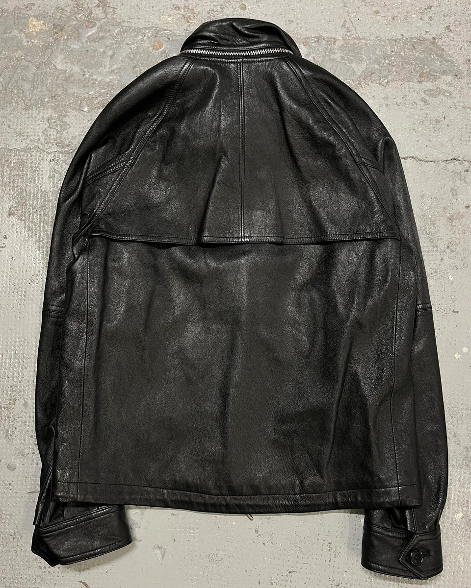 AW2017 Saint Laurent Black Leather Hooded Detachable Collar Jacket wgoTjOw 8