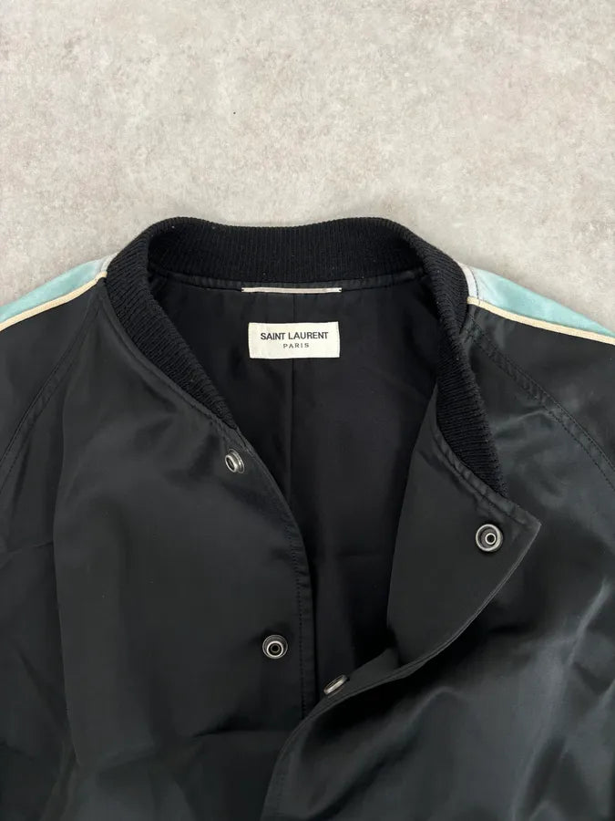 AW2017 Saint Laurent Black Multicolor Panther Teddy Jacket huoSiWd 10