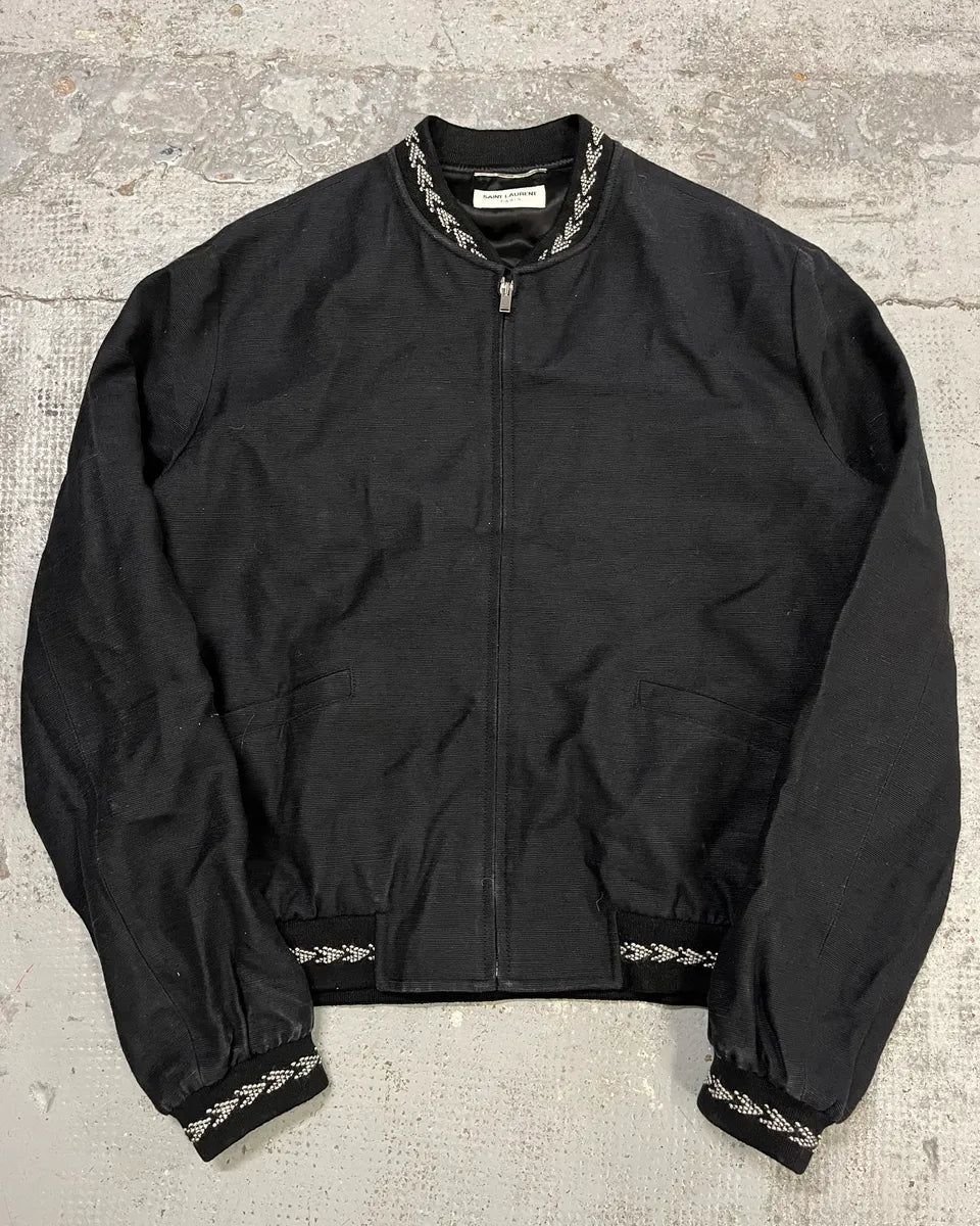 AW2017 Saint Laurent Black Silk Embroidered Bomber Jacket mzqLwod 0