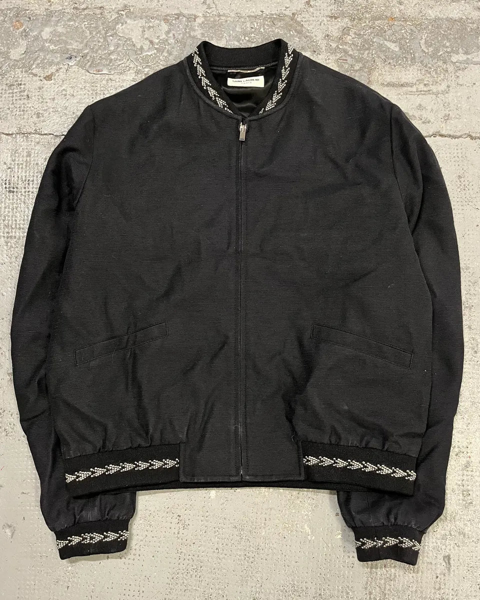 AW2017 Saint Laurent Black Silk Embroidered Bomber Jacket mzqLwod 3