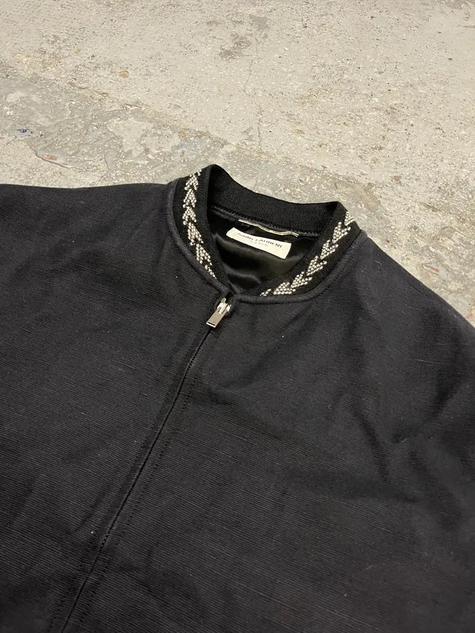 AW2017 Saint Laurent Black Silk Embroidered Bomber Jacket mzqLwod 4
