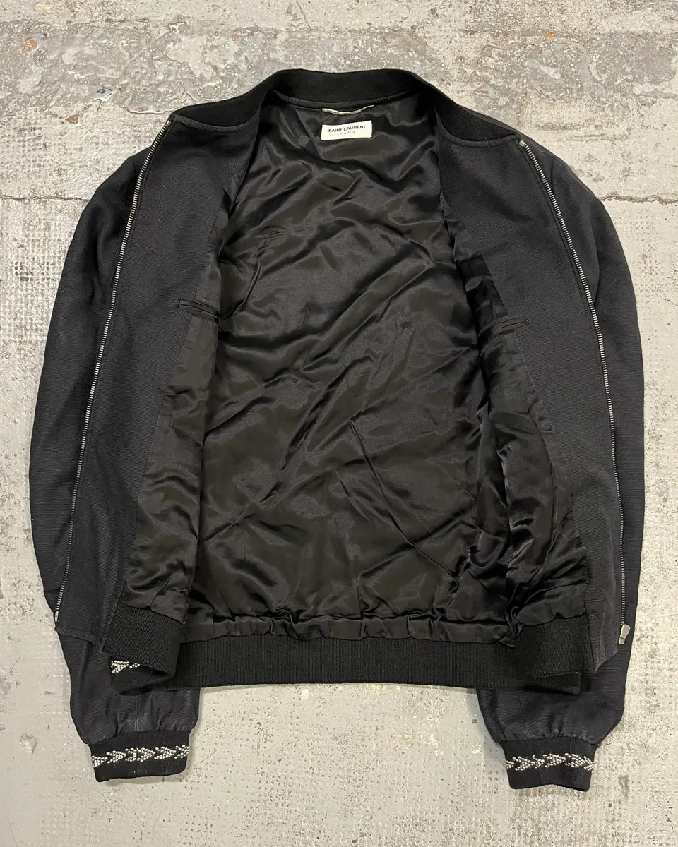 AW2017 Saint Laurent Black Silk Embroidered Bomber Jacket mzqLwod 7