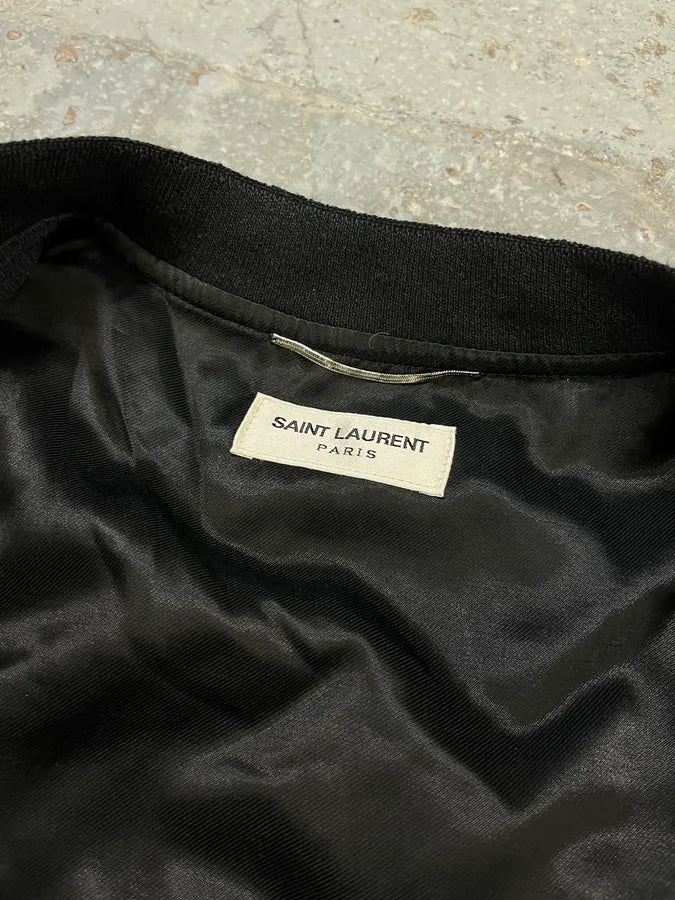 AW2017 Saint Laurent Black Silk Embroidered Bomber Jacket mzqLwod 8