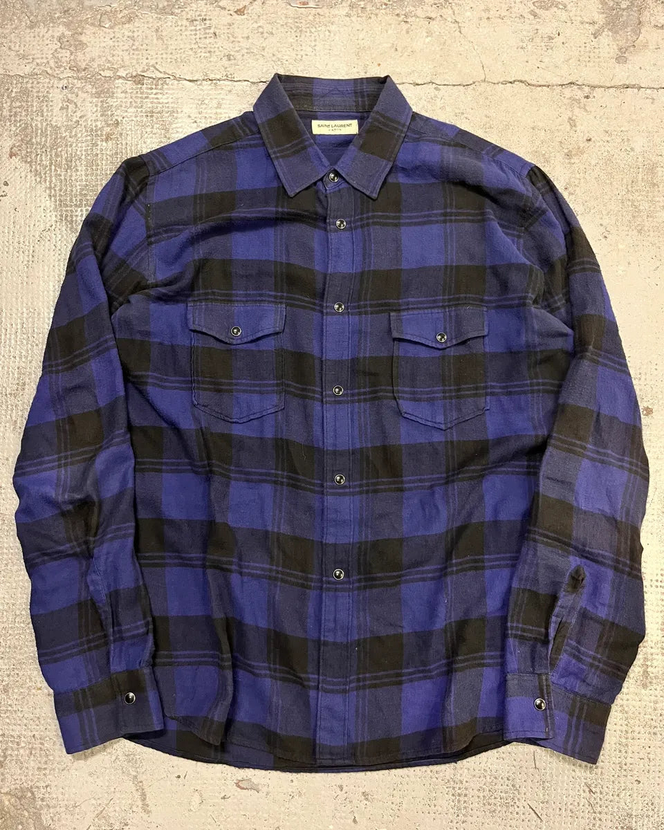AW2017 Saint Laurent Blue & Black Flannel Shirt KeJQZVi 0