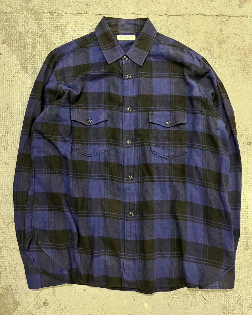 AW2017 Saint Laurent Blue & Black Flannel Shirt KeJQZVi 3