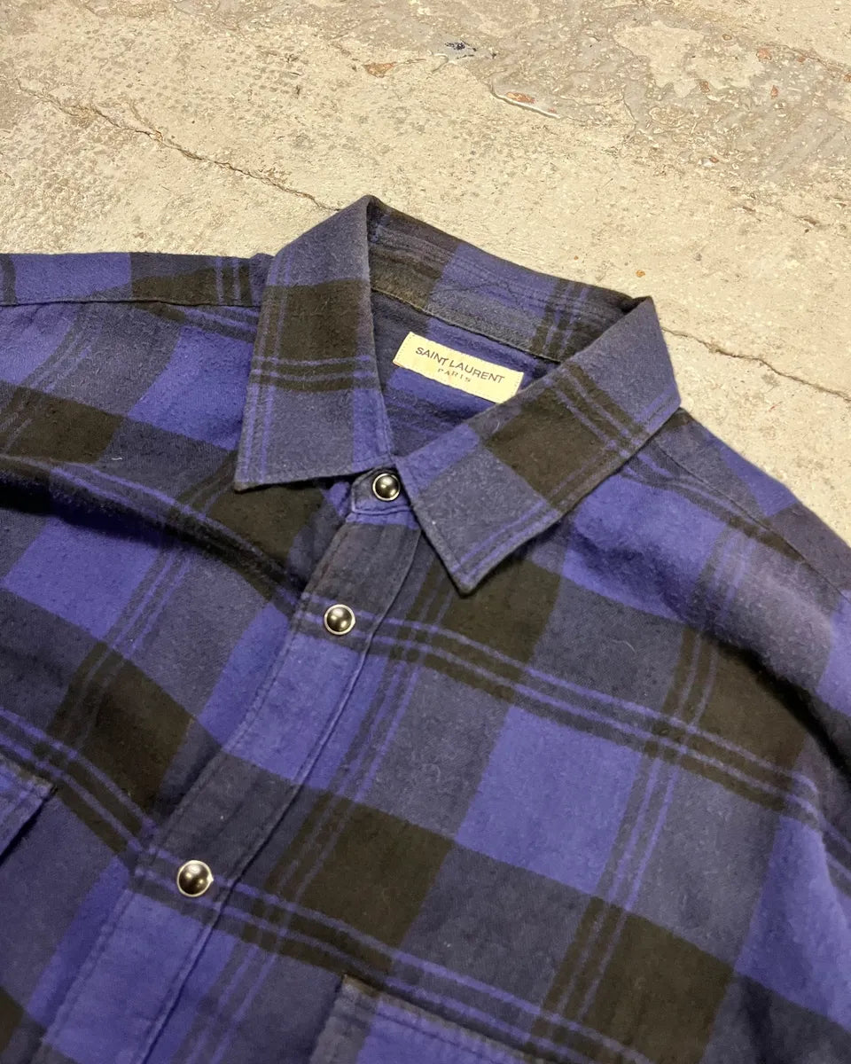AW2017 Saint Laurent Blue & Black Flannel Shirt KeJQZVi 4