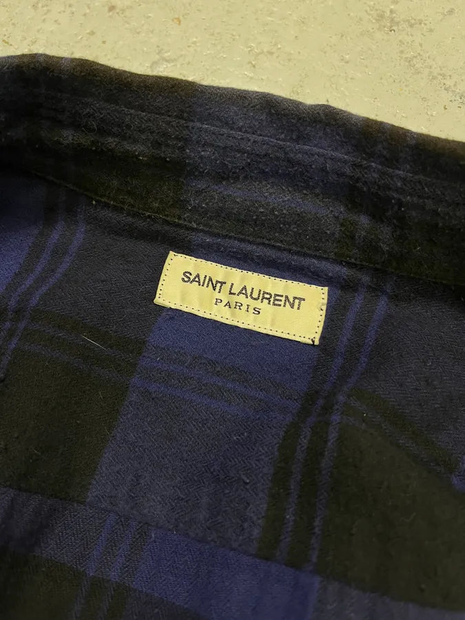 AW2017 Saint Laurent Blue & Black Flannel Shirt KeJQZVi 8