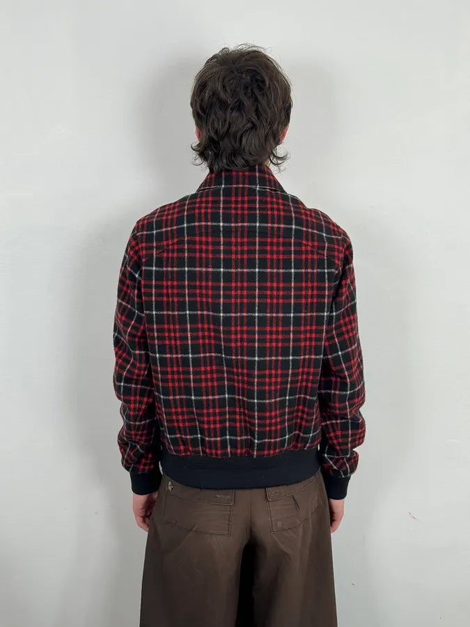 AW2017 Saint Laurent Harrington Red Wool Checkered Teddy Jacket JYIiYus 2