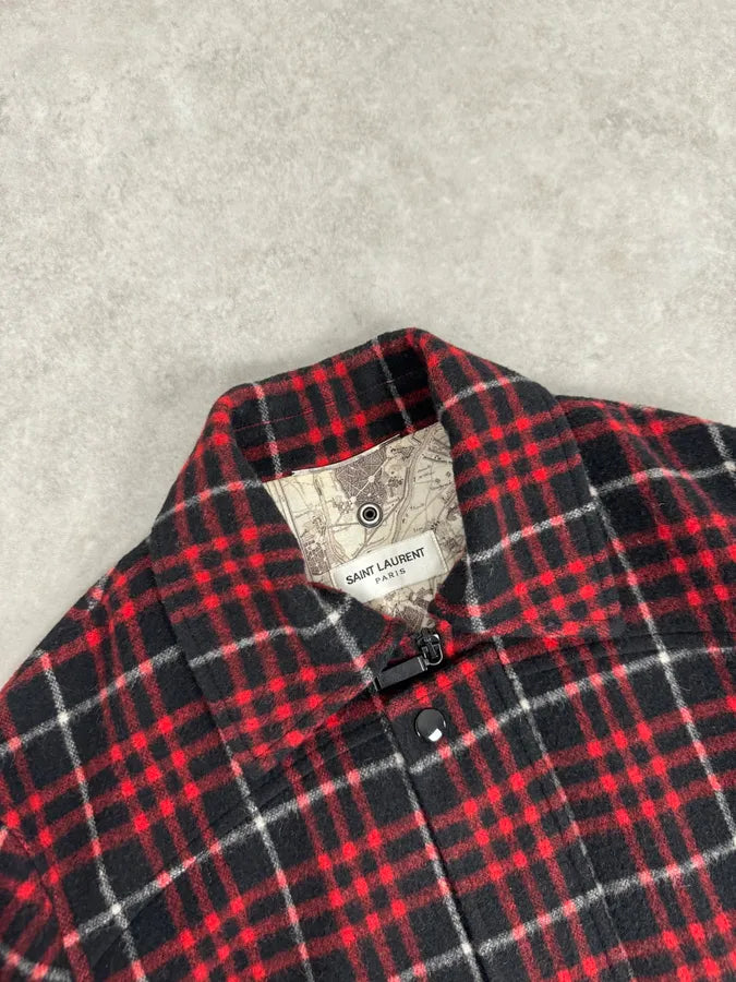 AW2017 Saint Laurent Harrington Red Wool Checkered Teddy Jacket JYIiYus 5