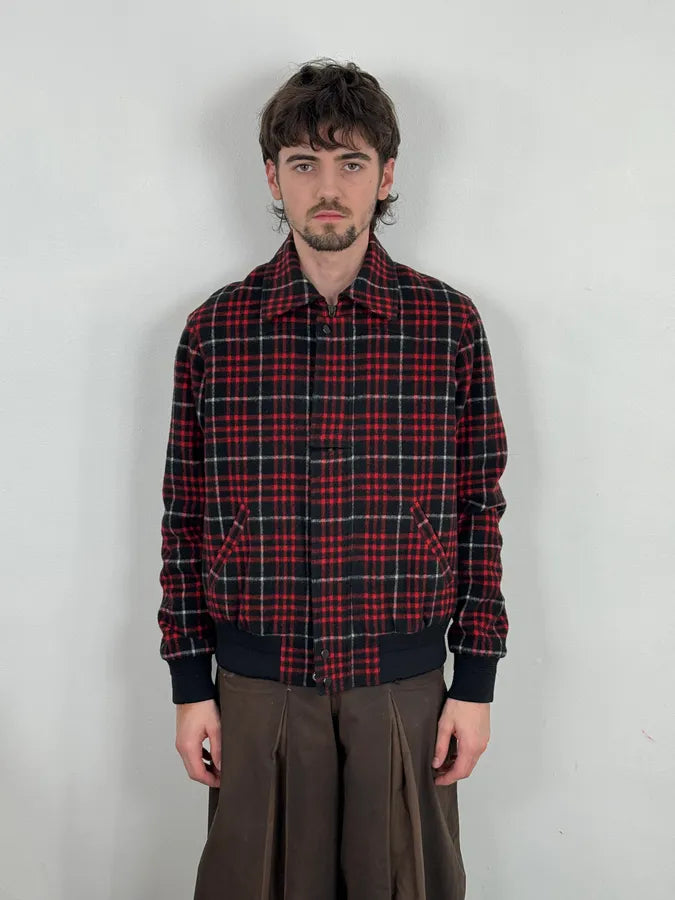 AW2017 Saint Laurent Harrington Red Wool Checkered Teddy Jacket JYIiYus 1